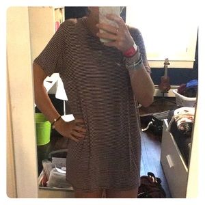 Maroon and white striped t-shirt dress